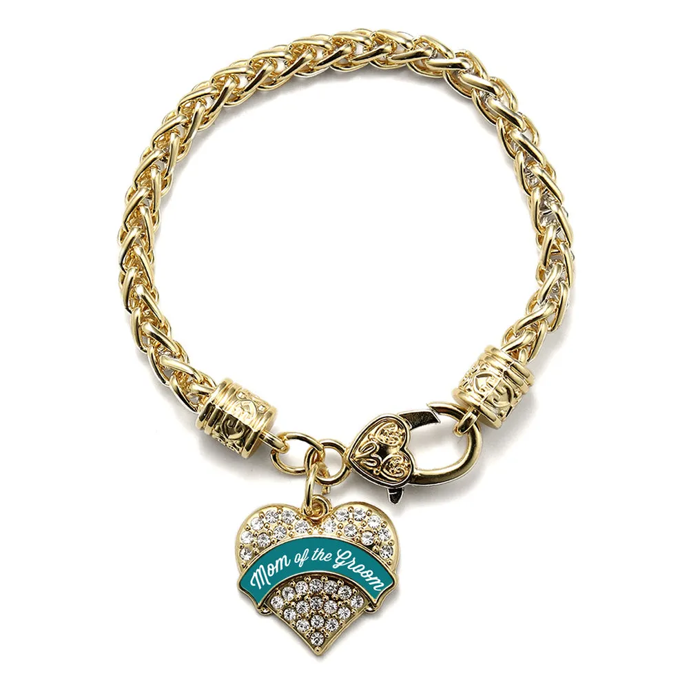 Gold Dark Teal Mom of Groom Pave Heart Charm Braided Bracelet