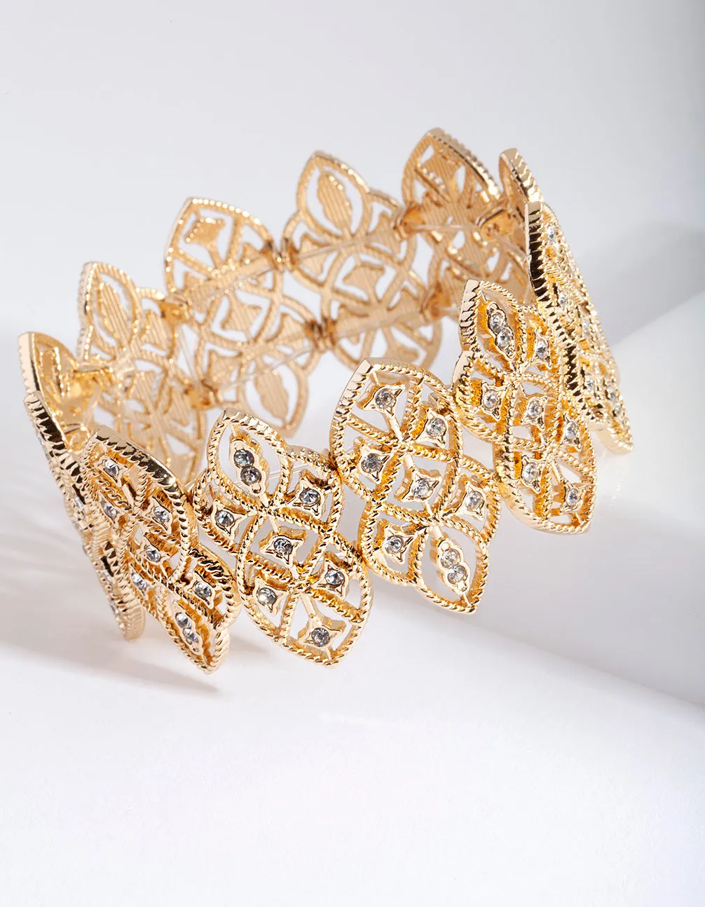 Gold Diamante Filigree Stretch Bracelet