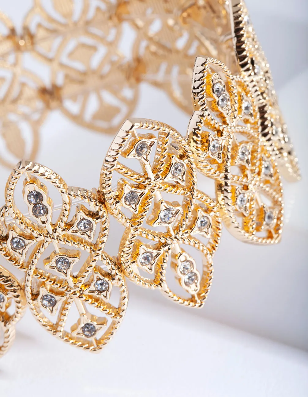 Gold Diamante Filigree Stretch Bracelet