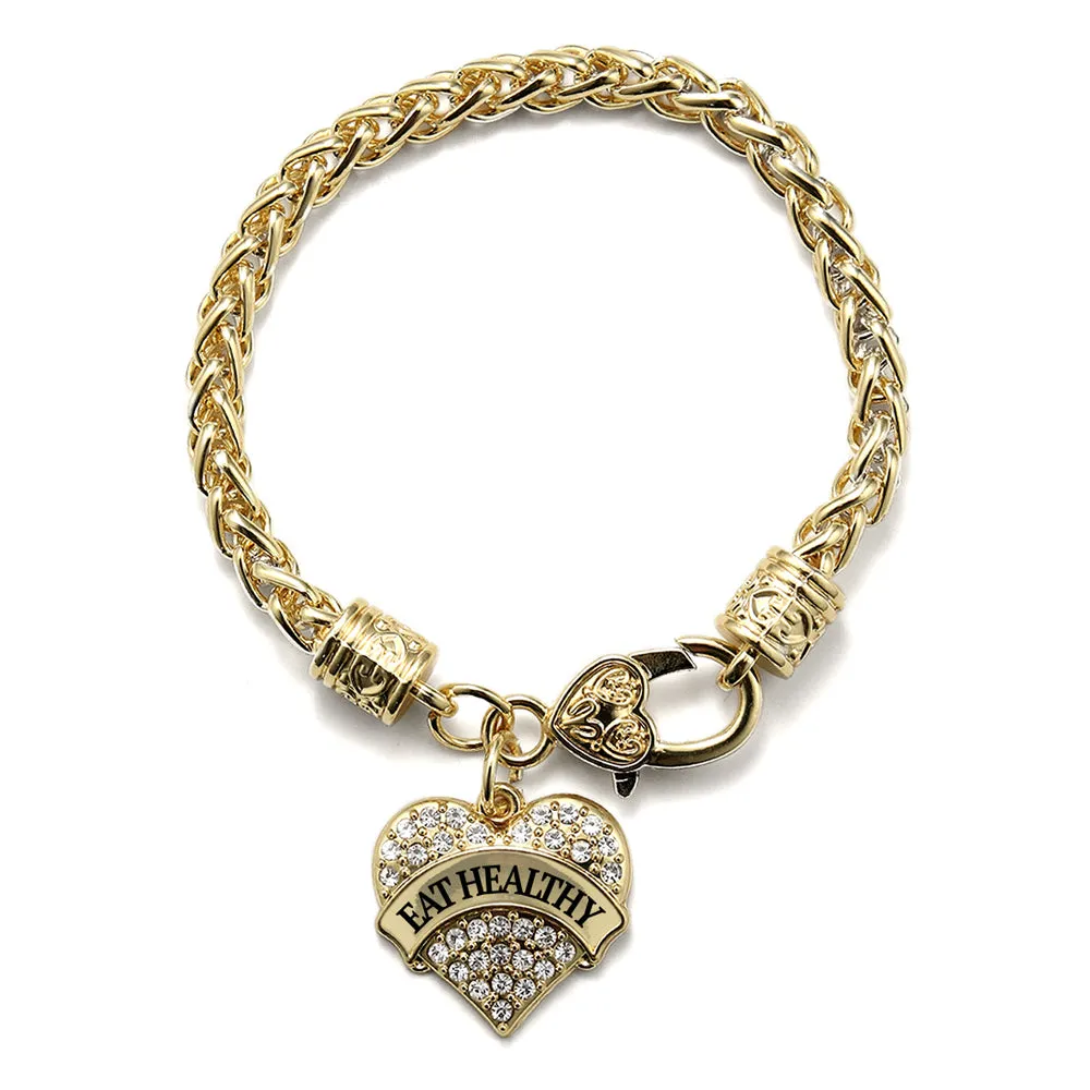 Gold Eat Healthy Pave Heart Charm Braided Bracelet