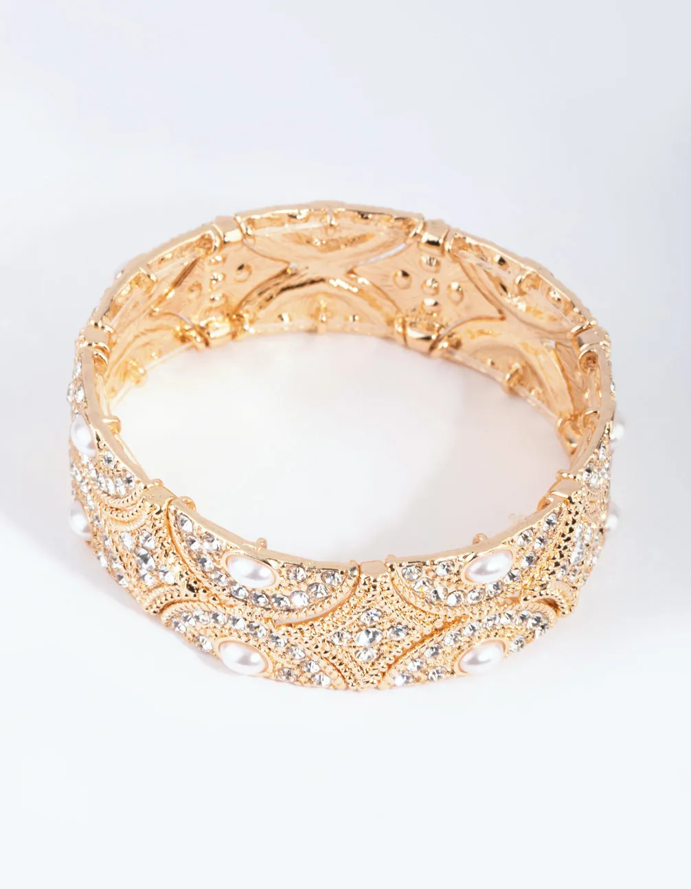 Gold Filigree & Pearl Stretch Bracelet