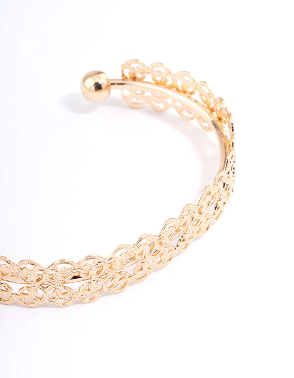 Gold Filigree Pattern Thick Cuff Bracelet