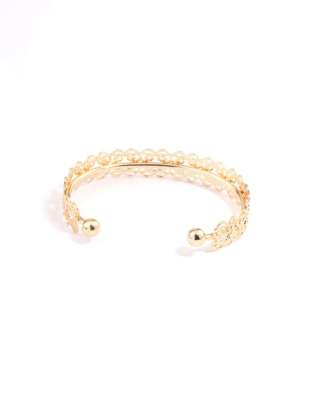 Gold Filigree Pattern Thick Cuff Bracelet