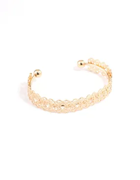 Gold Filigree Pattern Thick Cuff Bracelet