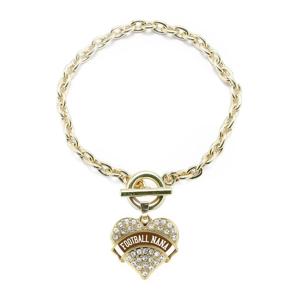 Gold Football Nana Design Pave Heart Charm Toggle Bracelet