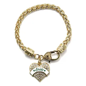 Gold Forest Green Bride Pave Heart Charm Braided Bracelet