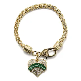 Gold Forest Green Matron of Honor Pave Heart Charm Braided Bracelet