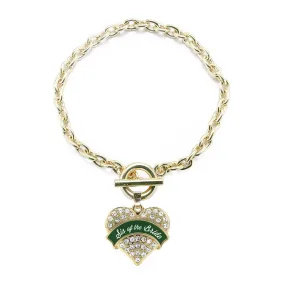 Gold Forest Green Sis of Bride Pave Heart Charm Toggle Bracelet