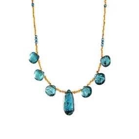 Gold Glass, Indigo Kyanite, & Blue Topaz Necklace