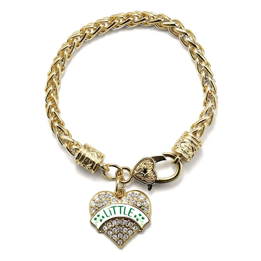 Gold Green and White Little Pave Heart Charm Braided Bracelet