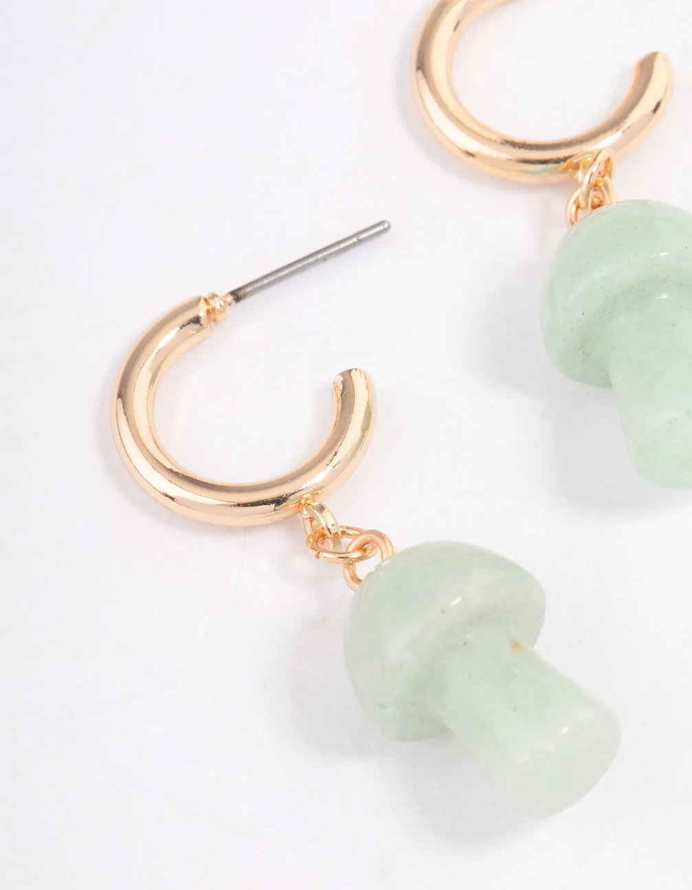 Gold Green Aventurine Moon & Mushroom Huggie Earrings