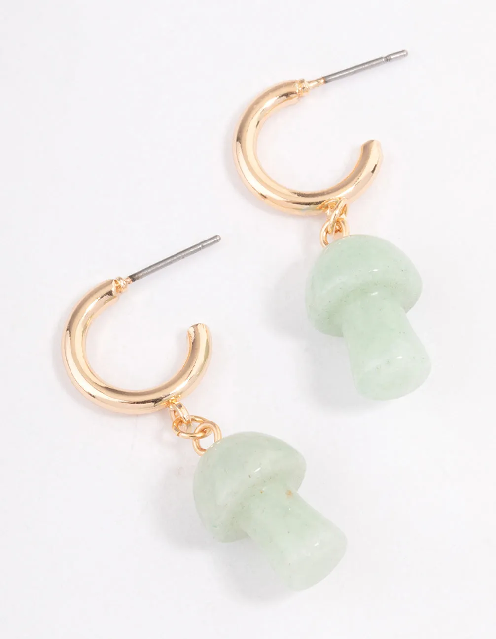 Gold Green Aventurine Moon & Mushroom Huggie Earrings