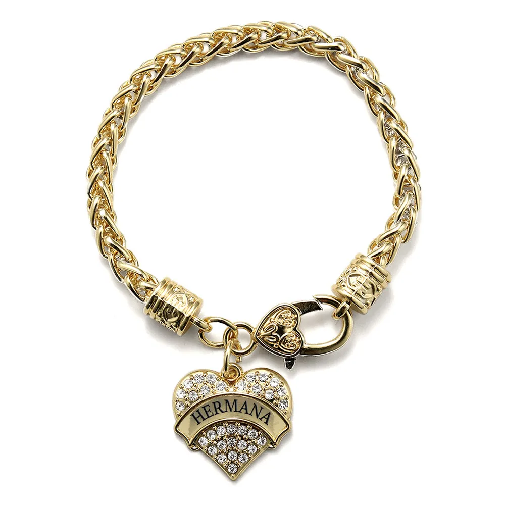 Gold Hermana - Sister in Spanish Pave Heart Charm Braided Bracelet