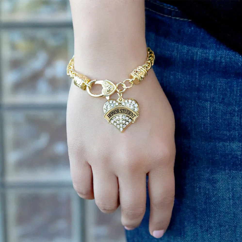 Gold Honor Student Pave Heart Charm Braided Bracelet