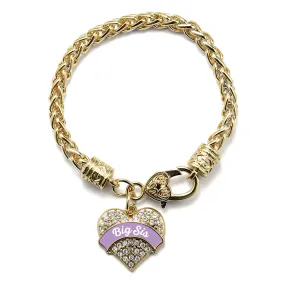 Gold Lavender Big Sister Pave Heart Charm Braided Bracelet