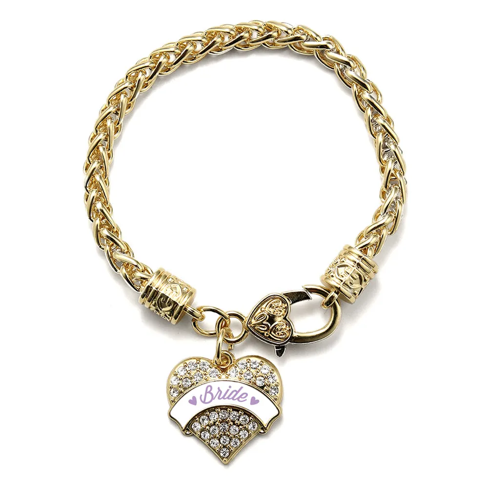 Gold Lavender Bride Pave Heart Charm Braided Bracelet