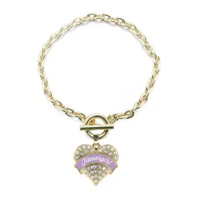 Gold Lavender Flower Girl Pave Heart Charm Toggle Bracelet