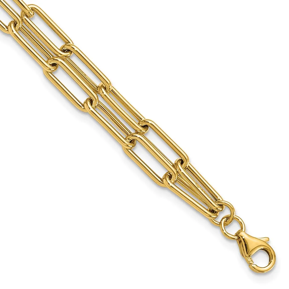 Gold Leslie's 14k 7.5 Inches Polished Double-layer Paperclip Link Bracelet Model-LF1512-7.5