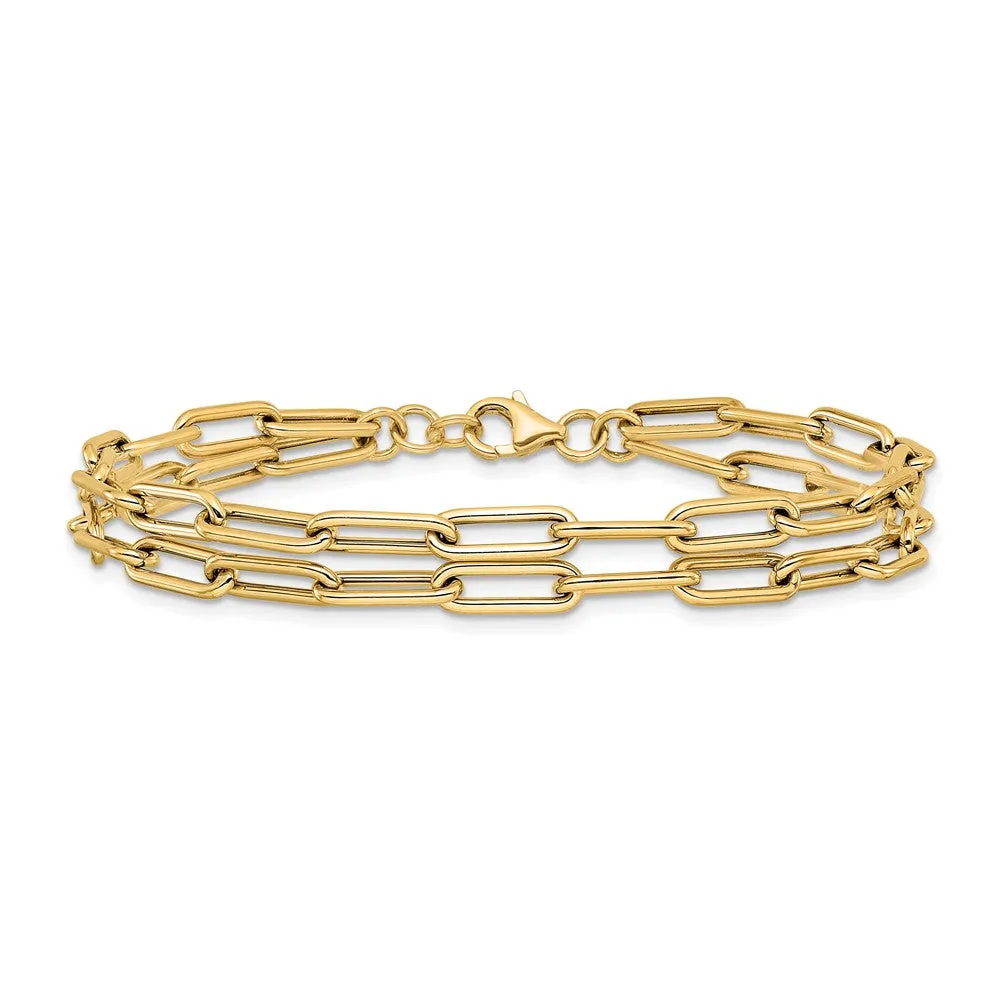 Gold Leslie's 14k 7.5 Inches Polished Double-layer Paperclip Link Bracelet Model-LF1512-7.5