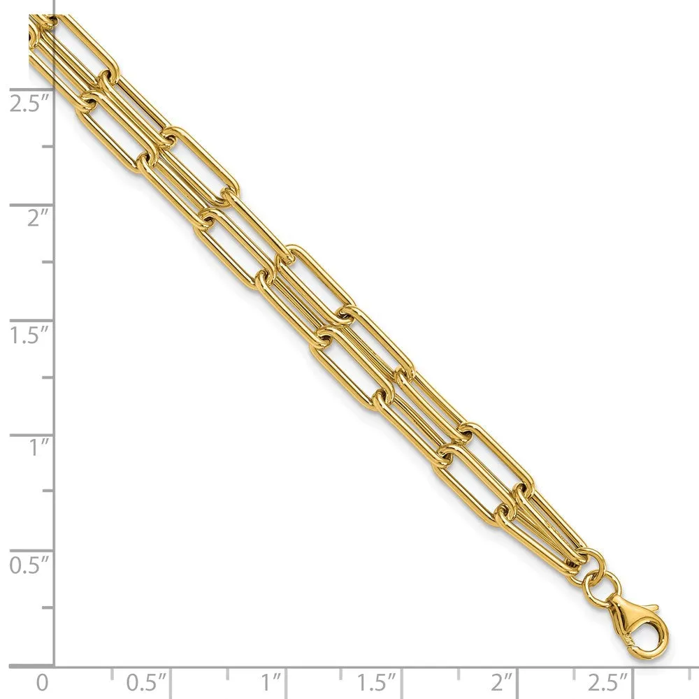 Gold Leslie's 14k 7.5 Inches Polished Double-layer Paperclip Link Bracelet Model-LF1512-7.5