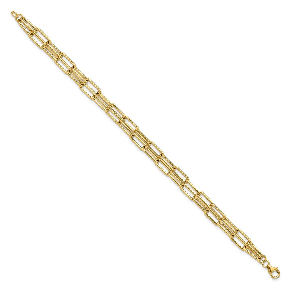 Gold Leslie's 14k 7.5 Inches Polished Double-layer Paperclip Link Bracelet Model-LF1512-7.5