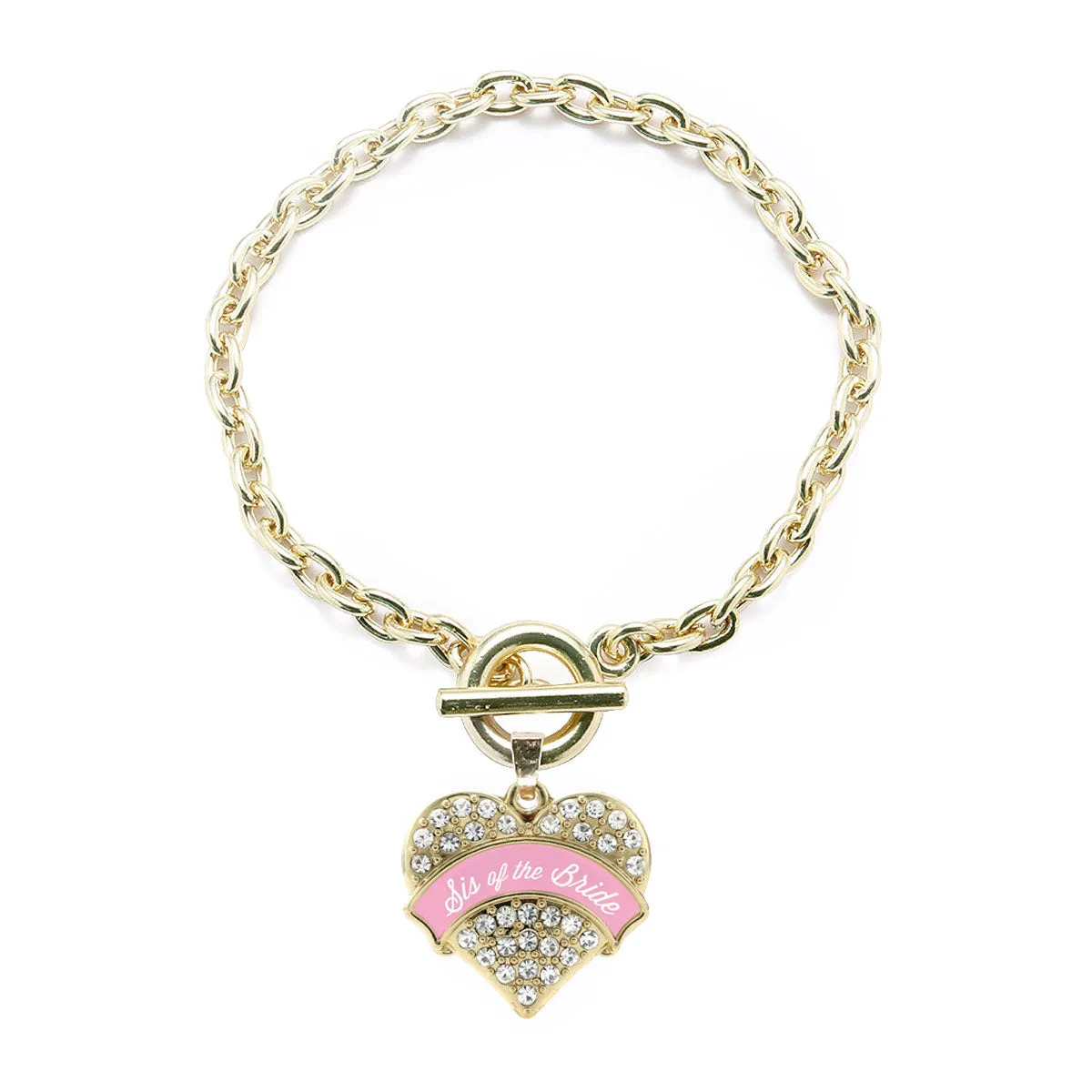 Gold Light Pink Sis of the Bride Pave Heart Charm Toggle Bracelet