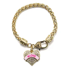 Gold #LOVE Pink Candy Pave Heart Charm Braided Bracelet