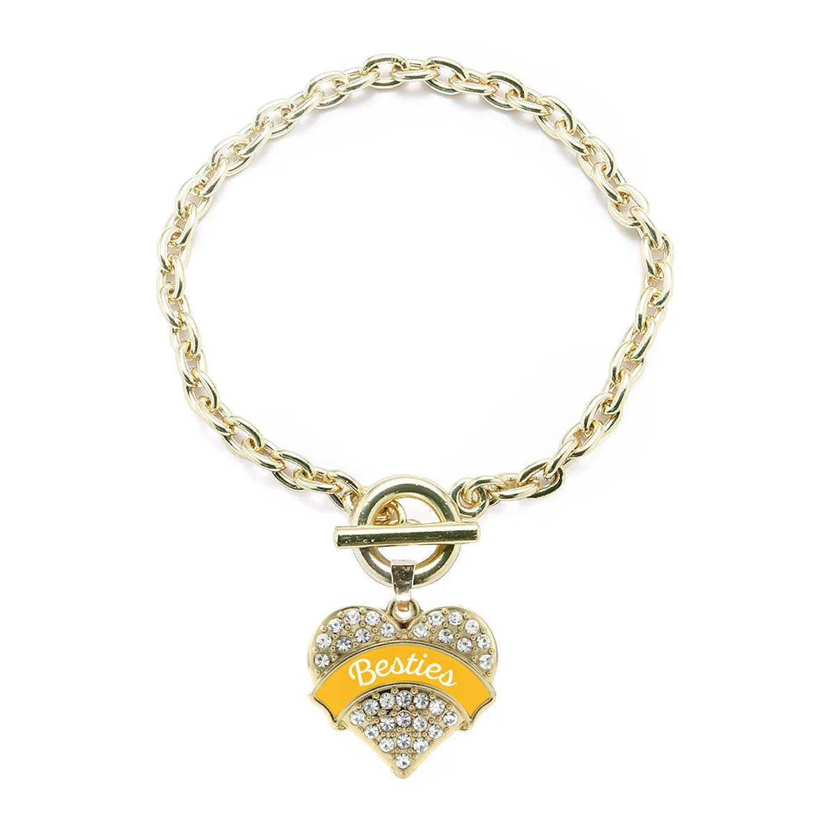 Gold Marigold Besties Pave Heart Charm Toggle Bracelet