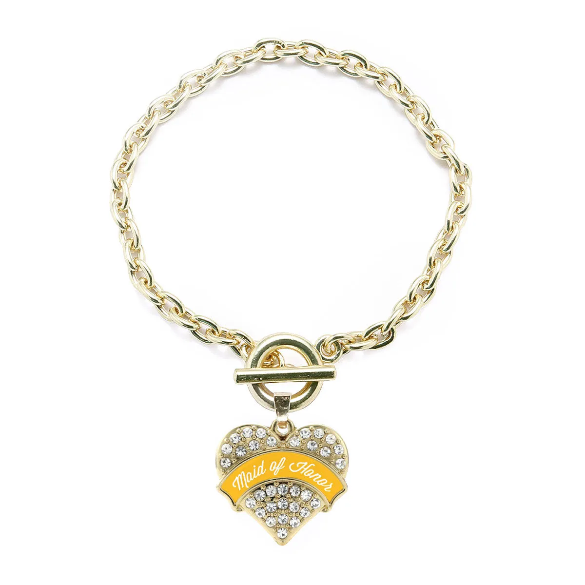 Gold Marigold Maid of Honor Pave Heart Charm Toggle Bracelet