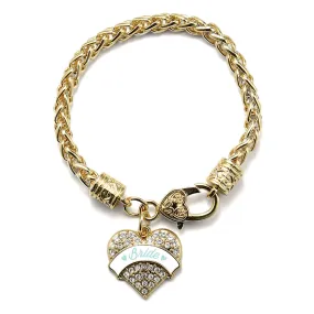 Gold Mint Bride Pave Heart Charm Braided Bracelet