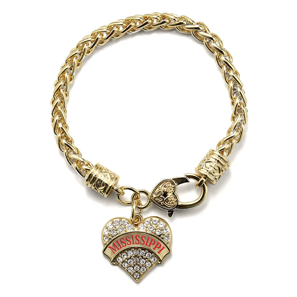 Gold Mississippi Pave Heart Charm Braided Bracelet