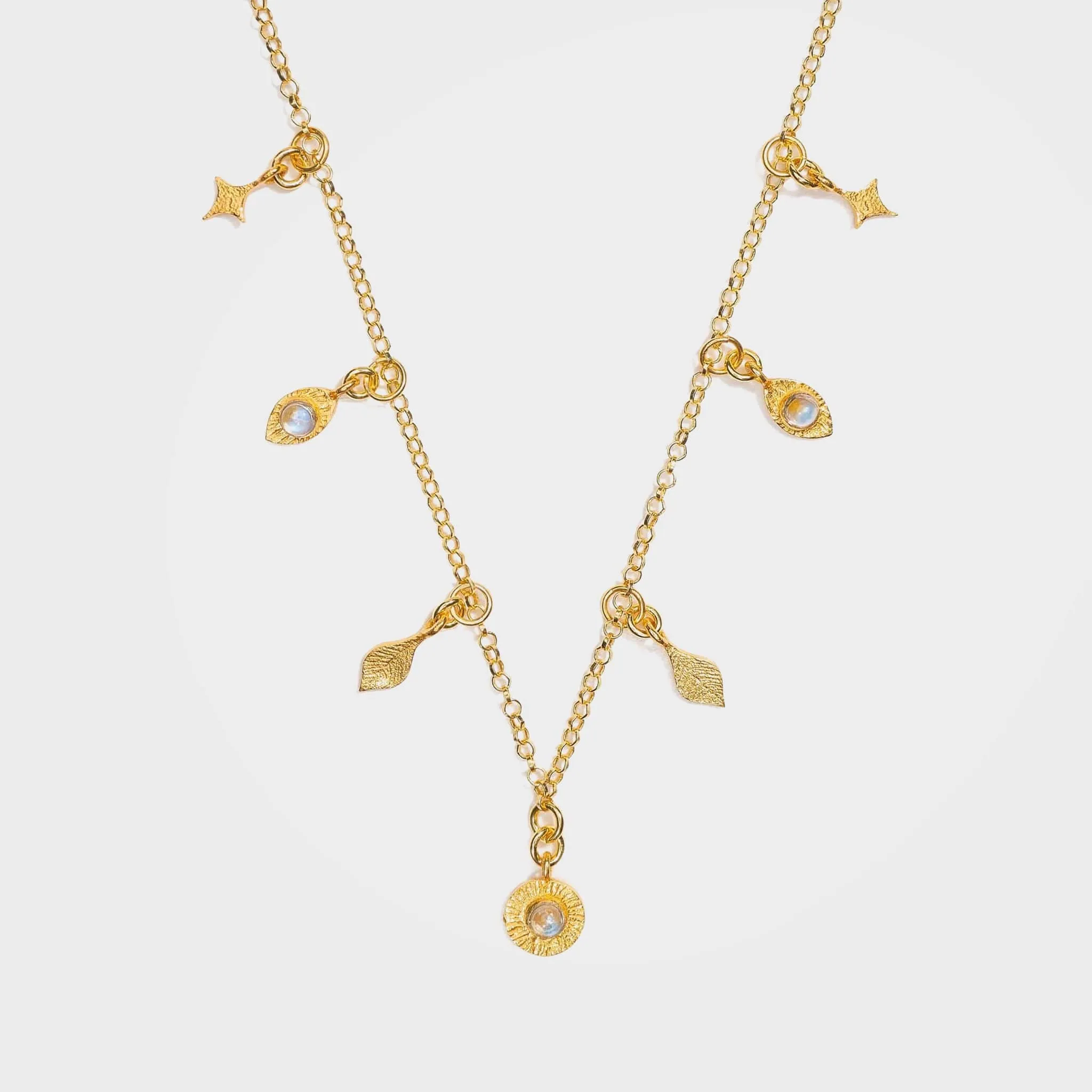 Gold Moonstone Charm Necklace with Gold Charms - Soluna | By Lunar James