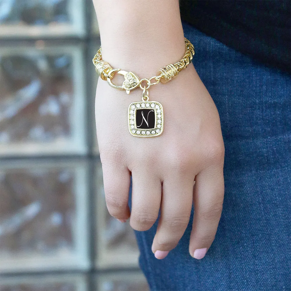 Gold My Script Initials - Letter N Square Charm Braided Bracelet