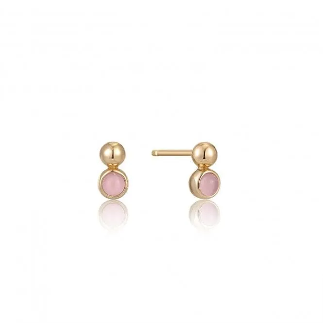 Gold Orb Rose Quartz Stud Earrings E045-01G-RQ