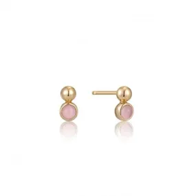 Gold Orb Rose Quartz Stud Earrings E045-01G-RQ