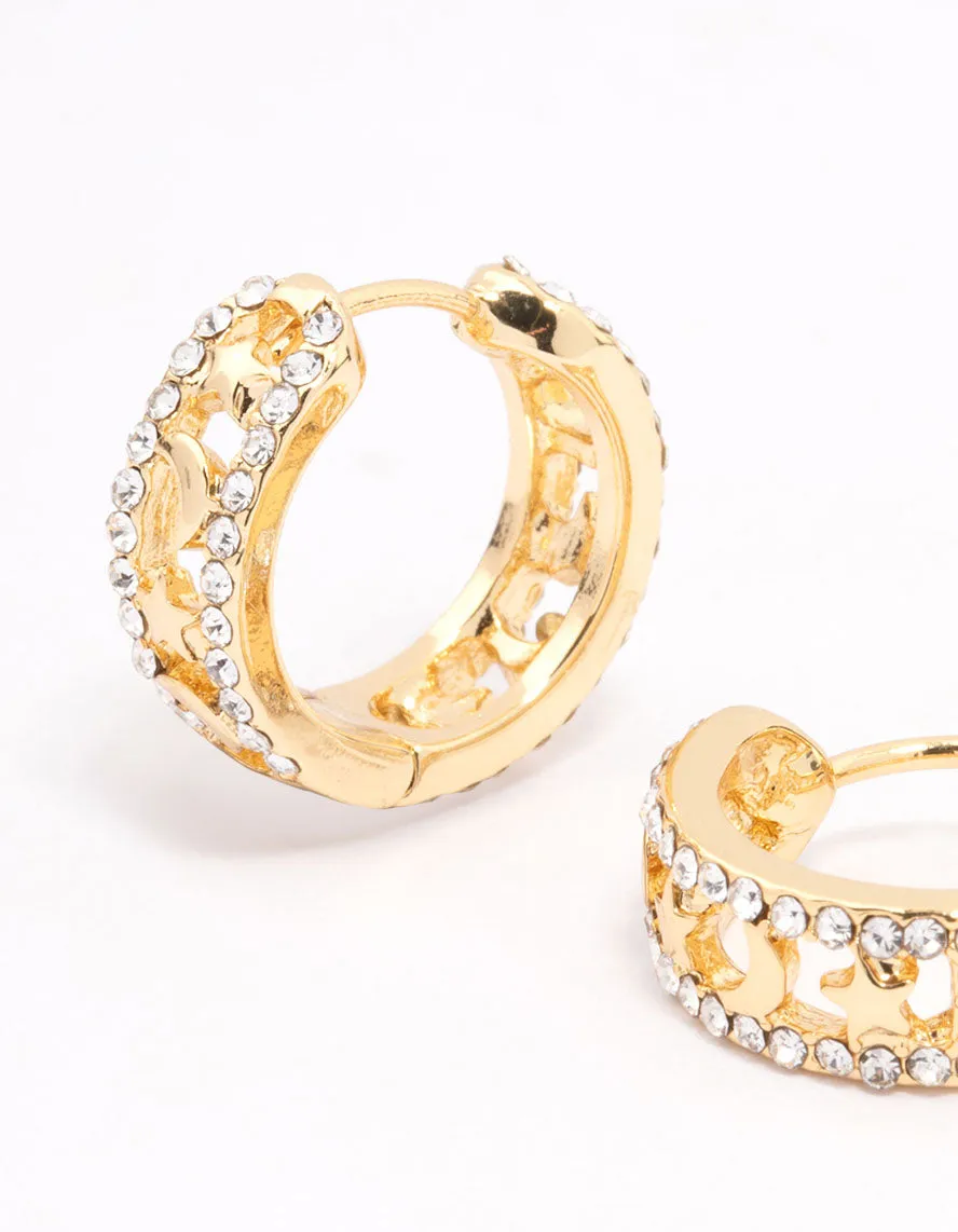 Gold Plated Celestial Cut Out Hoop Earrings