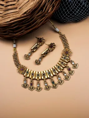 Gold Plated Diamond Rajwadi Necklace Set