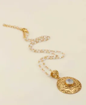 Gold Plated Rainbow Moonstone Floral Necklace