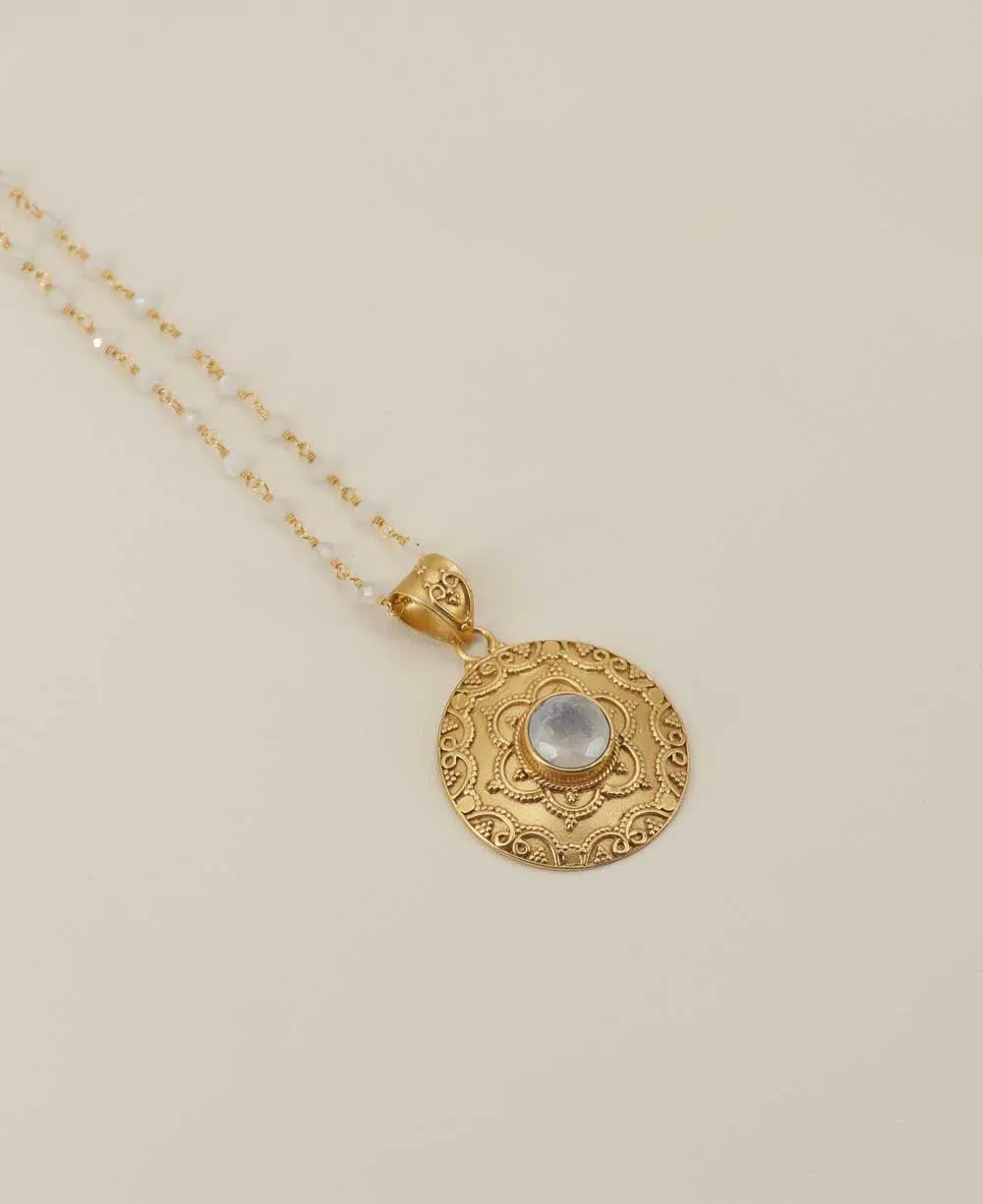 Gold Plated Rainbow Moonstone Floral Necklace