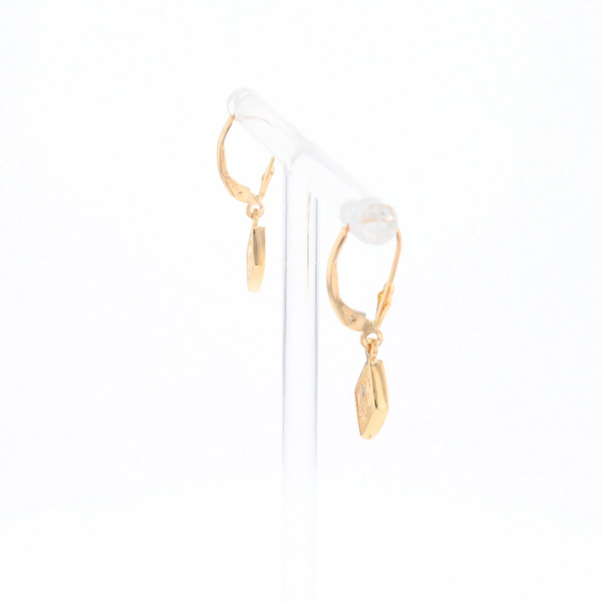 Gold Quartz Earrings Diamond Shape Inlaid Lever Backs G1