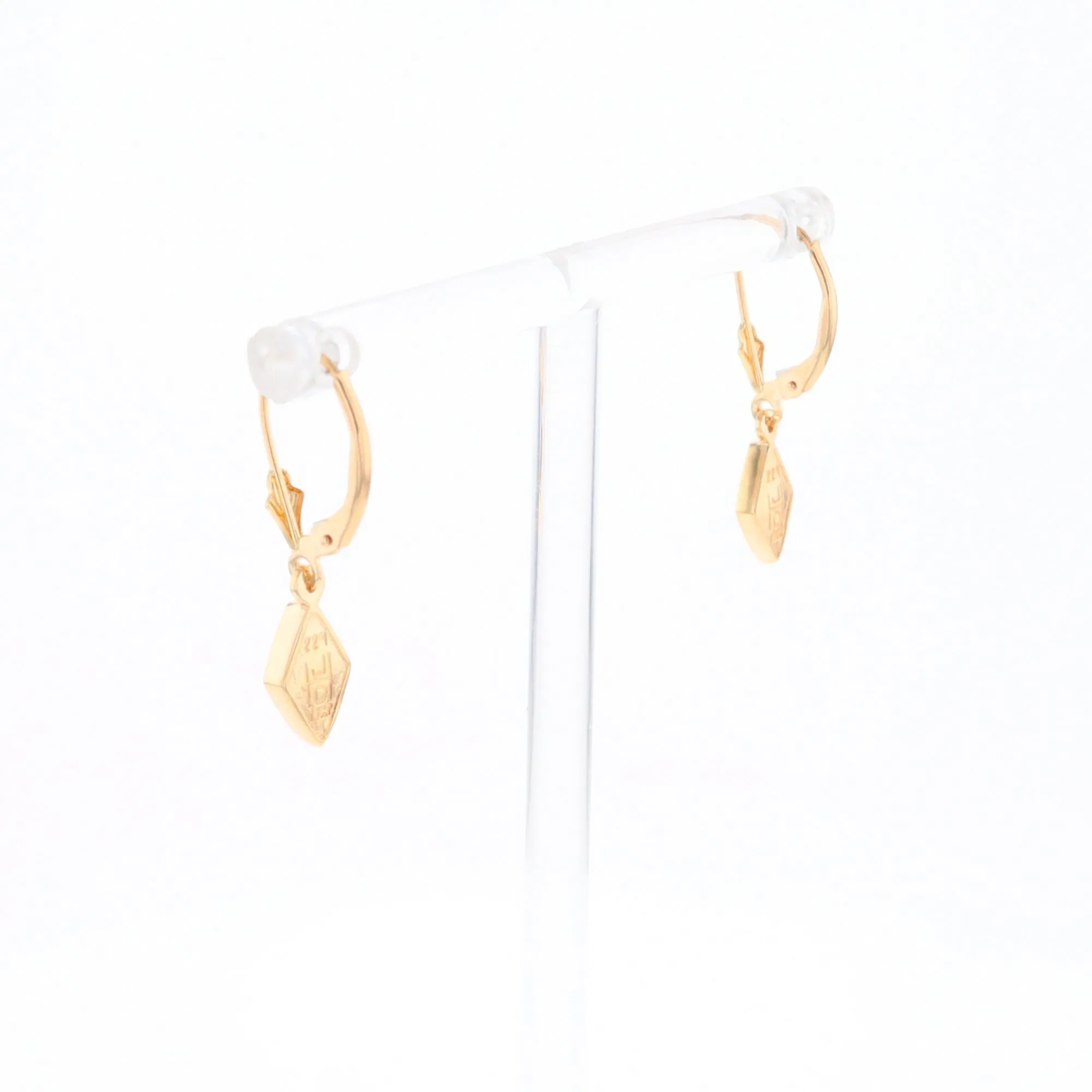 Gold Quartz Earrings Diamond Shape Inlaid Lever Backs G1