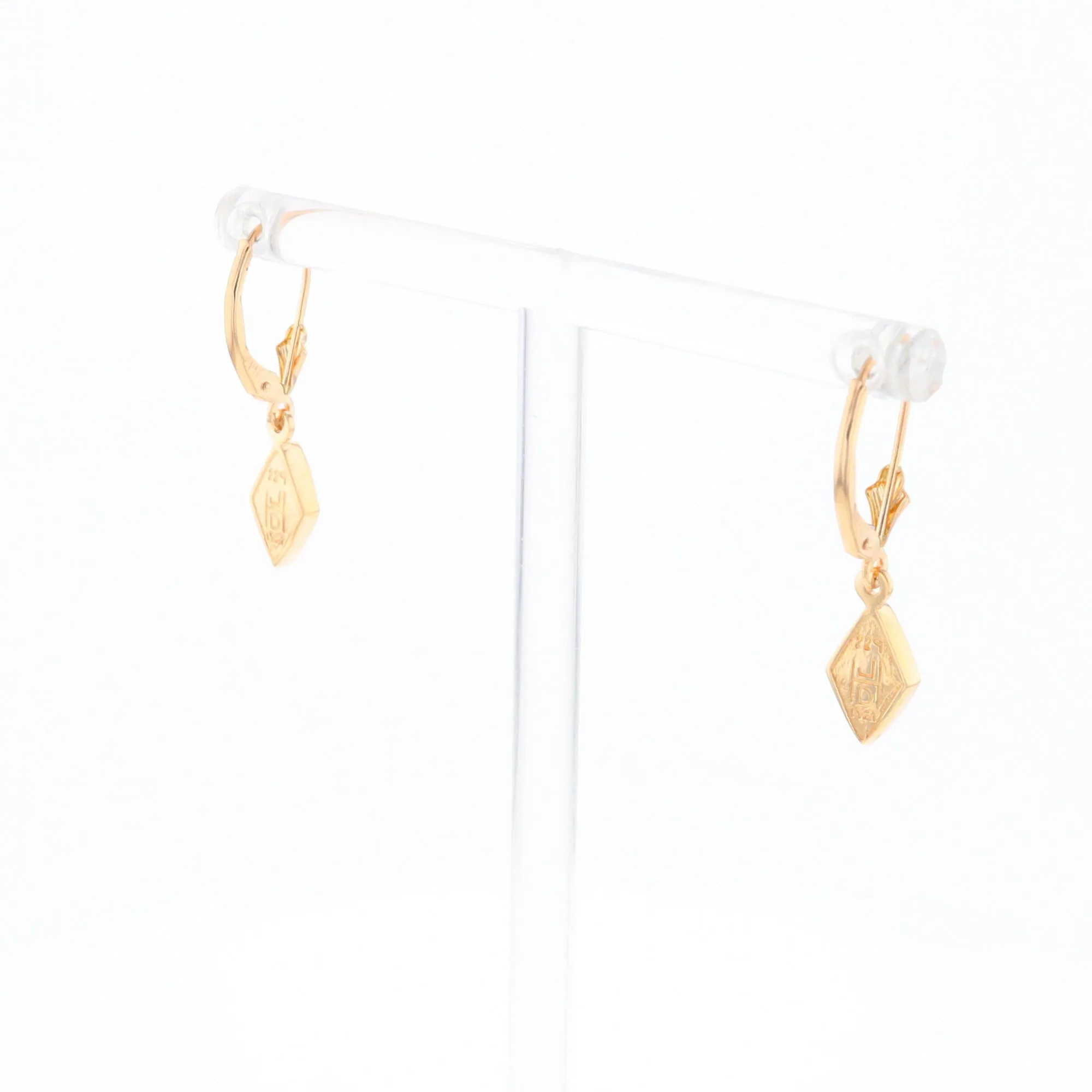 Gold Quartz Earrings Diamond Shape Inlaid Lever Backs G1