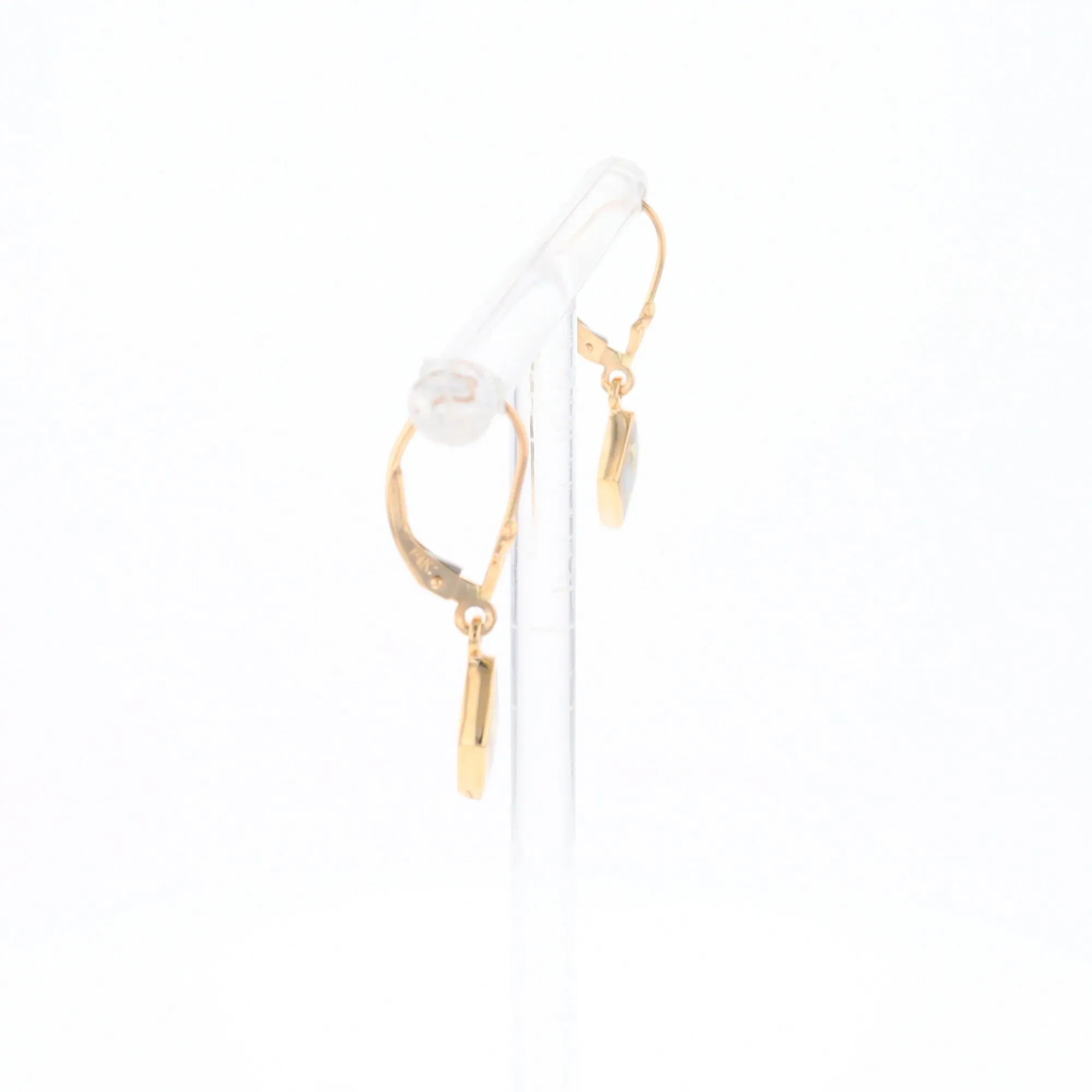 Gold Quartz Earrings Diamond Shape Inlaid Lever Backs G1