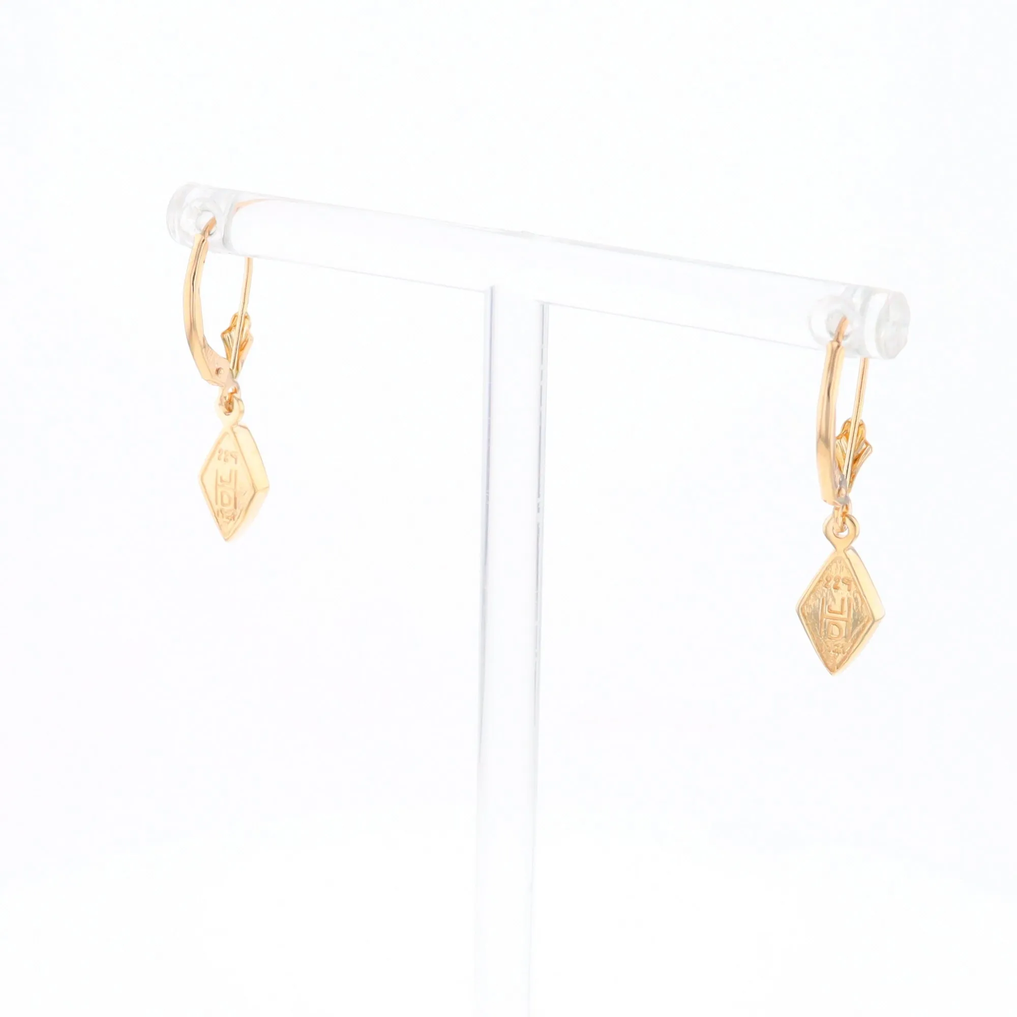 Gold Quartz Earrings Diamond Shape Inlaid Lever Backs G1