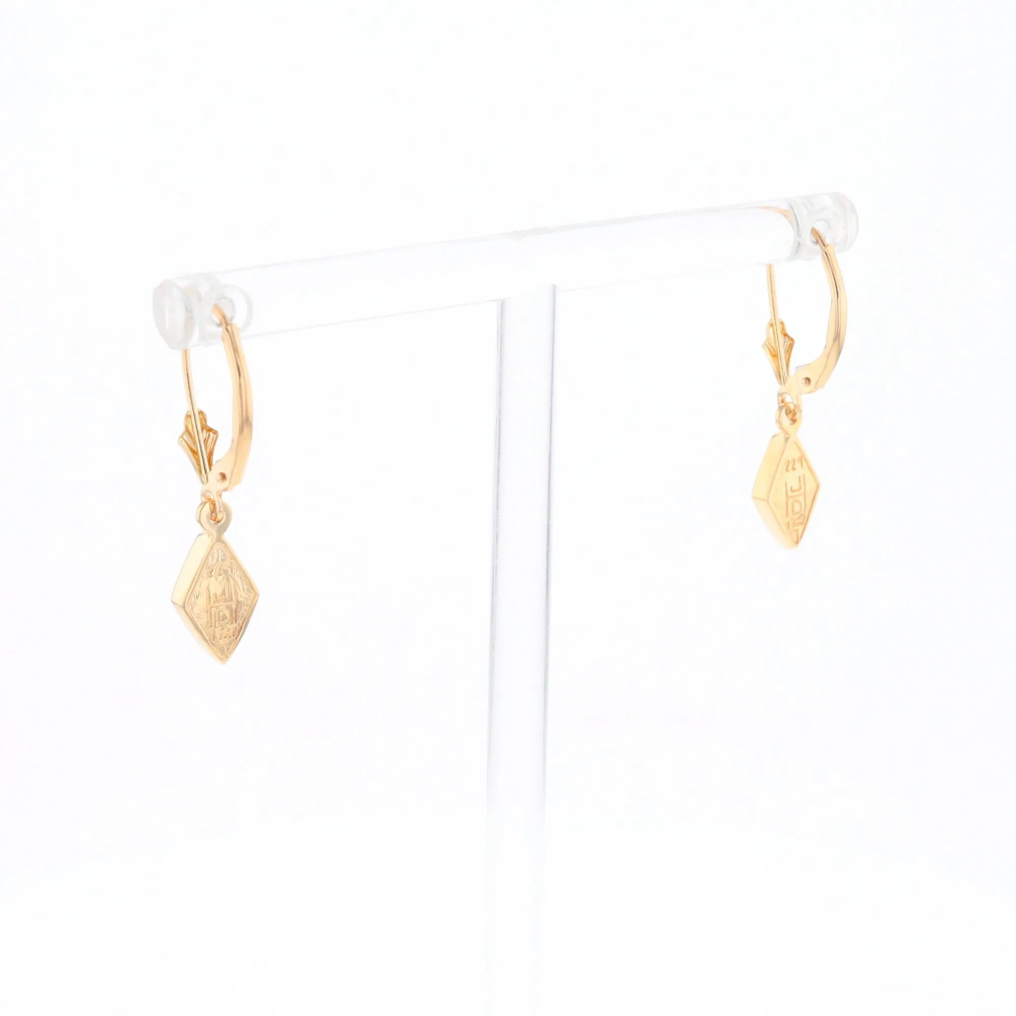 Gold Quartz Earrings Diamond Shape Inlaid Lever Backs G1