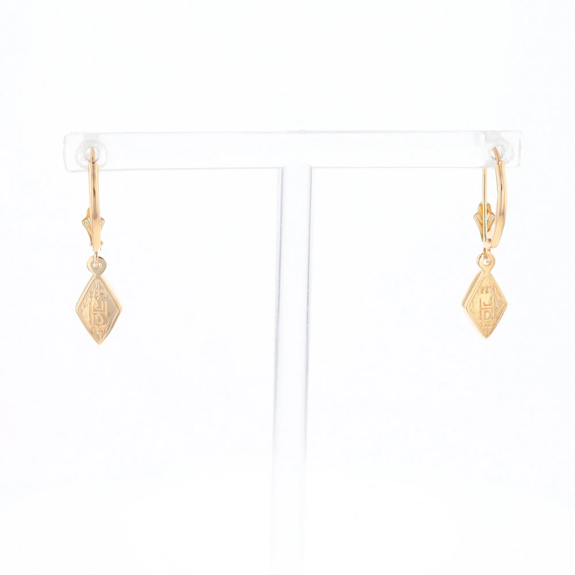 Gold Quartz Earrings Diamond Shape Inlaid Lever Backs G1