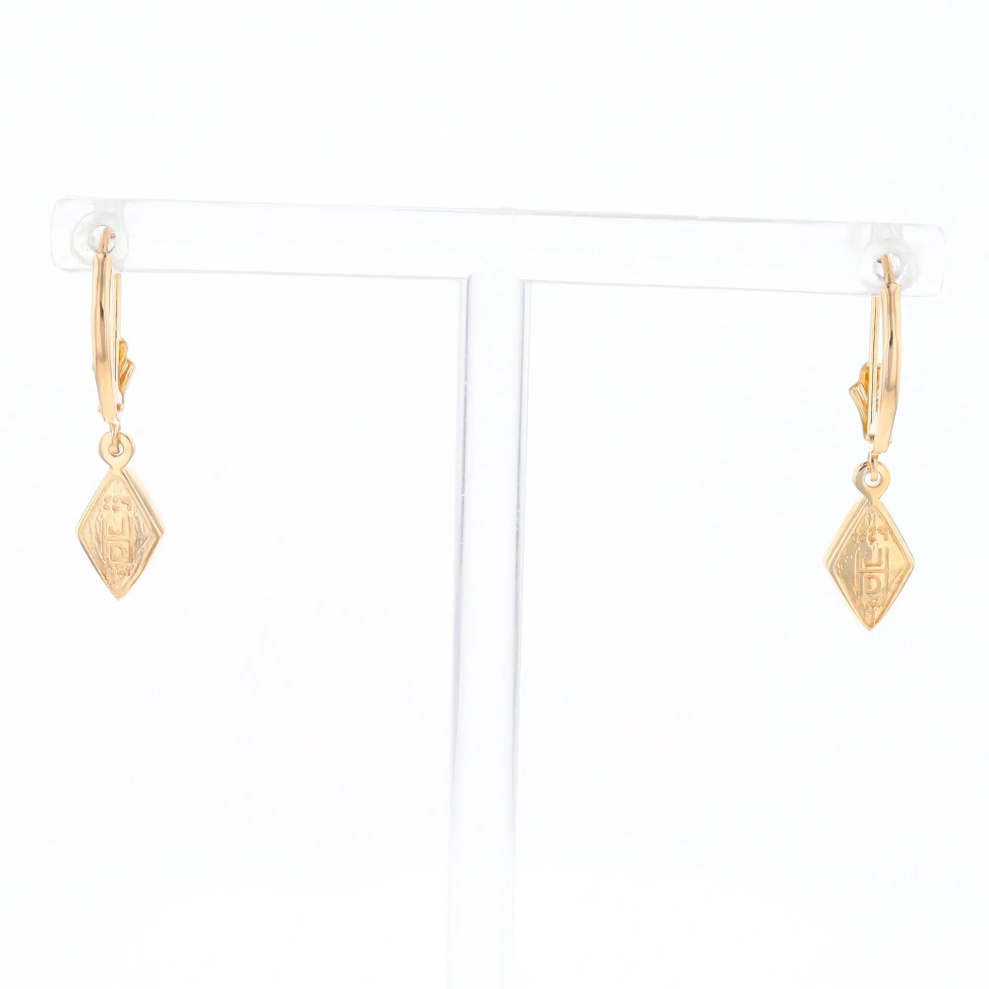 Gold Quartz Earrings Diamond Shape Inlaid Lever Backs G1