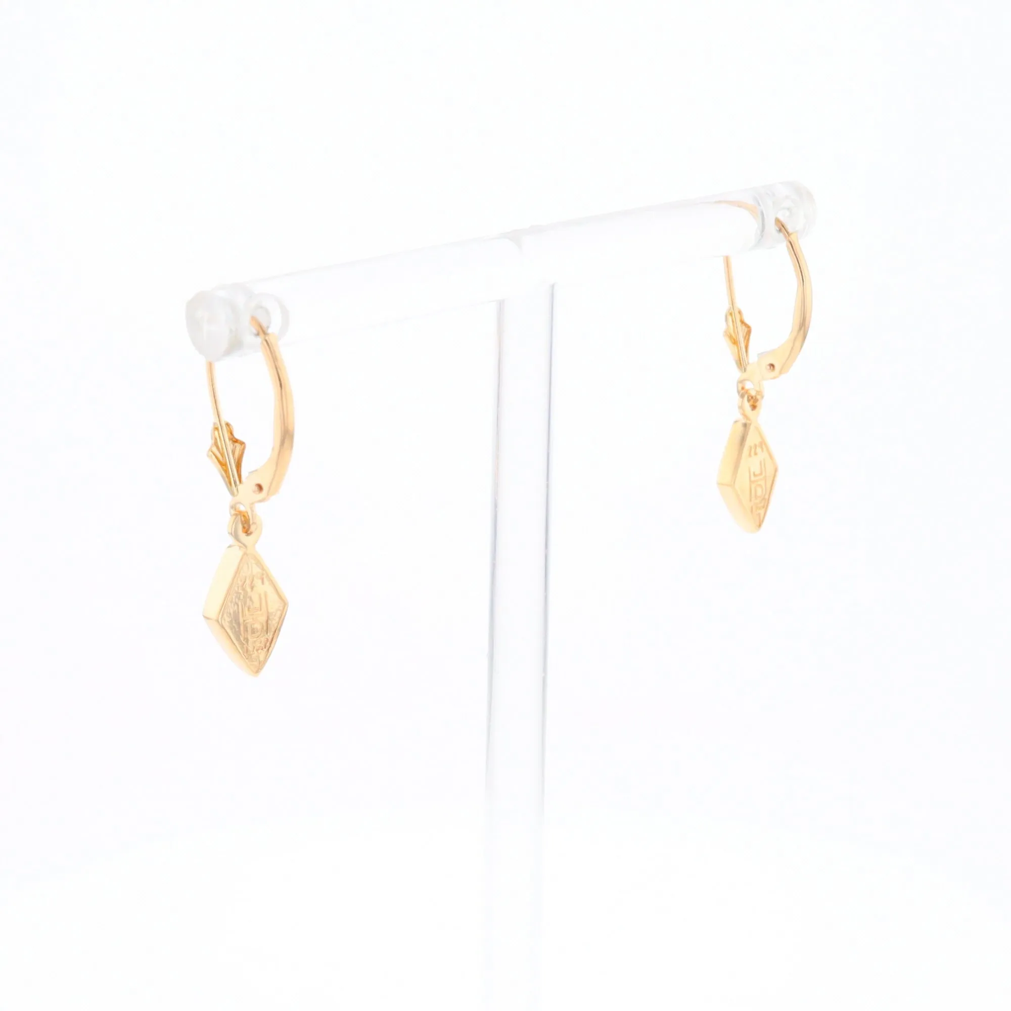 Gold Quartz Earrings Diamond Shape Inlaid Lever Backs G1