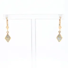 Gold Quartz Earrings Diamond Shape Inlaid Lever Backs G1