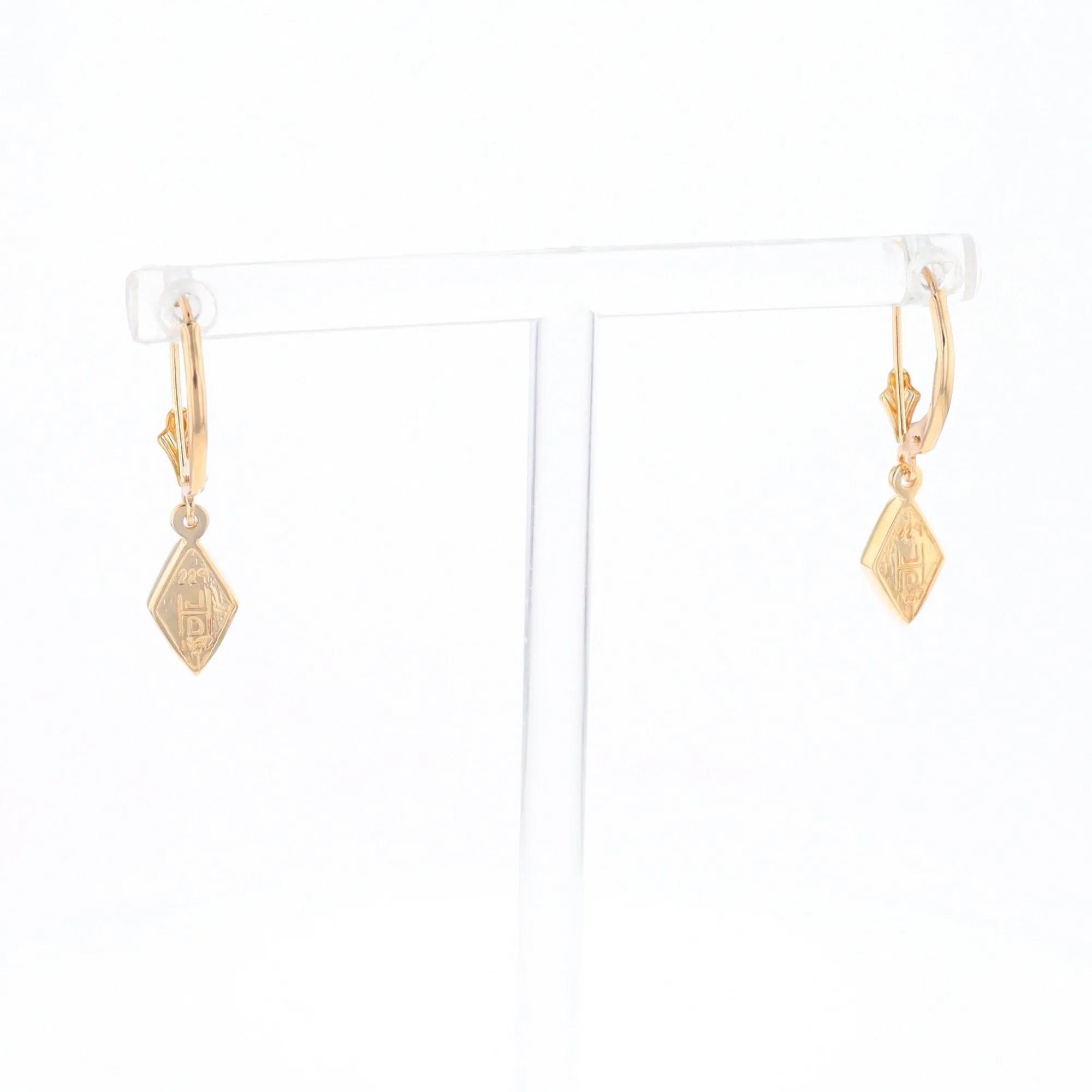 Gold Quartz Earrings Diamond Shape Inlaid Lever Backs G1